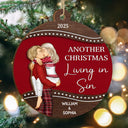 Love,Christmas,Gift For Wife,Gift For Husband,Gift For Couples,Gift For Boyfriend,Gift For Girlfriend - Another Christmas Living In Sin - Personalized 2-Layered Wooden Ornament