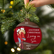 Love,Christmas,Gift For Wife,Gift For Husband,Gift For Couples,Gift For Boyfriend,Gift For Girlfriend - Another Christmas Living In Sin - Personalized 2-Layered Wooden Ornament