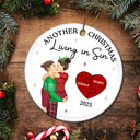 Love, Christmas, Gift For Wife, Gift For Husband, Gift For Couples, Gift For Boyfriend, Gift For Girlfriend - Another Christmas Living In Sin Kissing Couples - Personalized Circle Ceramic Ornament