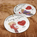 Love, Christmas, Gift For Wife, Gift For Husband, Gift For Couples, Gift For Boyfriend, Gift For Girlfriend - Another Christmas Living In Sin Kissing Couples - Personalized Circle Ceramic Ornament