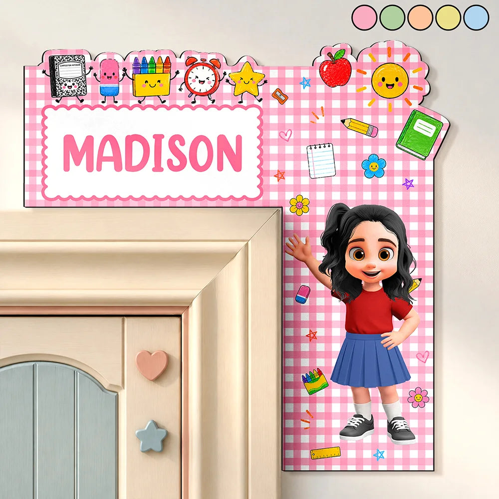 Apple Pencil Preschool Kindergarten Boy Girl - Personalized Door Corner Wood Sign