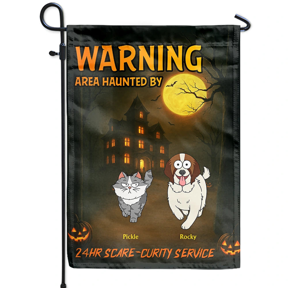 Halloween, Funny, Dog Lovers, Dog Mom, Dog Dad - Area Haunted By 24 HR Scare-curity Service - Personalized Flag