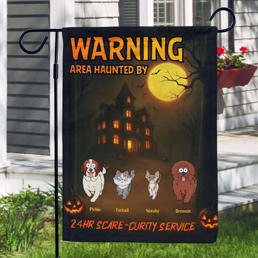 Halloween, Funny, Dog Lovers, Dog Mom, Dog Dad - Area Haunted By 24 HR Scare-curity Service - Personalized Flag