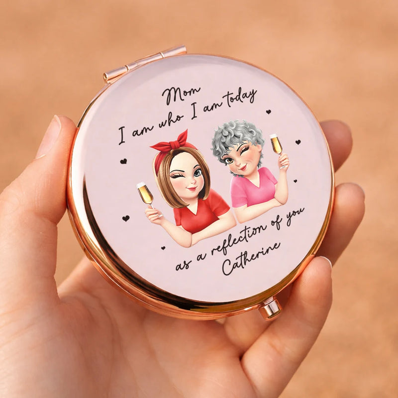 Gift For Mother,Mom - Daughters (Adult),Happy - As A Reflection Of You Birth Month Flower - Personalized Compact Mirror
