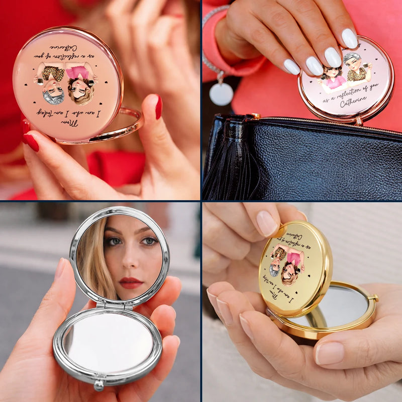 Gift For Mother,Mom - Daughters (Adult),Happy - As A Reflection Of You Birth Month Flower - Personalized Compact Mirror