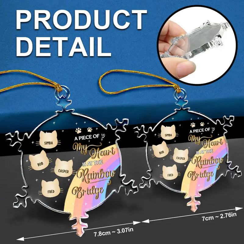 Sad, Memorial, Pet Lovers, Christmas - At The Rainbow Bridge - Personalized Snowflakes Shaped Glass Ornament