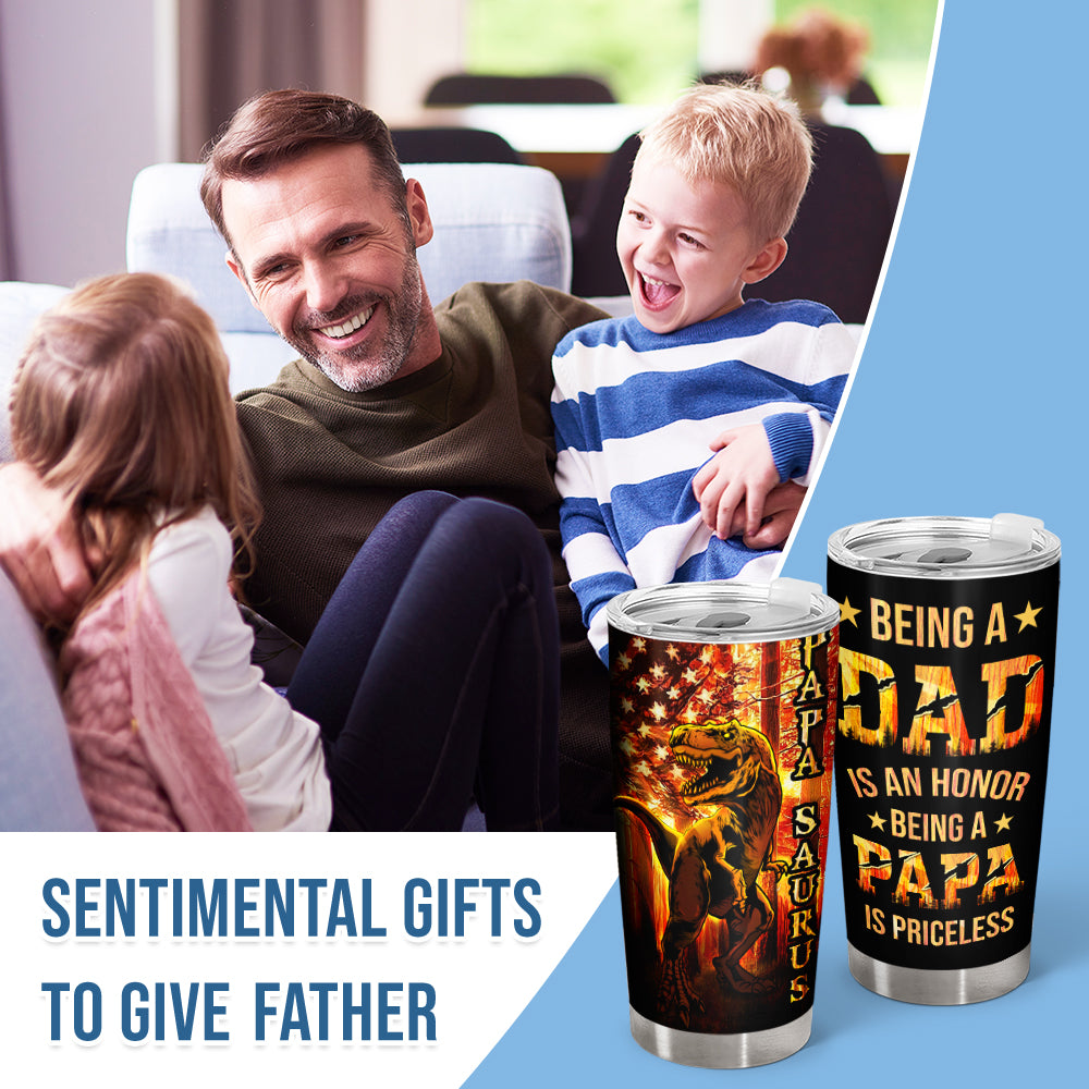 Wander Prints Gift For Dad - Papa Saurus - 20oz Insulated Tumbler - Father's Day Birthday Gift AZCS