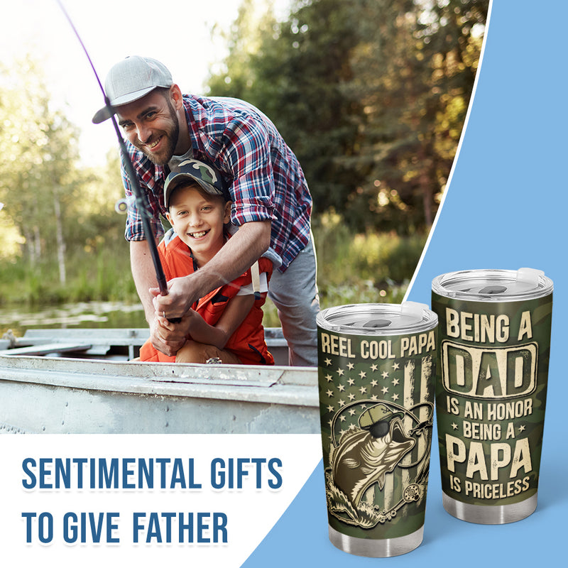 Cadeau Wander Prints pour papa – Pêcher, être papa est un honneur – Gobelet isotherme 20 oz – Cadeau d'anniversaire pour la fête des pères AZCS