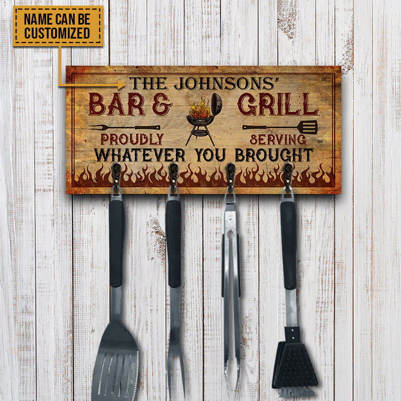 BBQ Utensil Rack Bar And Grill Personalized Custom Wood Key Holder