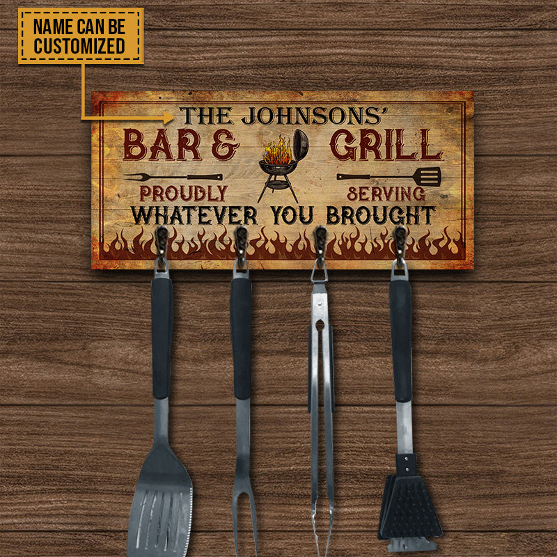 BBQ Utensil Rack Bar And Grill Personalized Custom Wood Key Holder