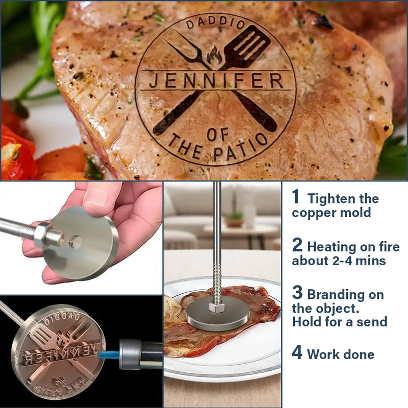 Happy, Gift For Yourself, Gift For Women, Gift For Men, Grilling - BBQ King Grill Master - Personalized Grilling Branding Stamp