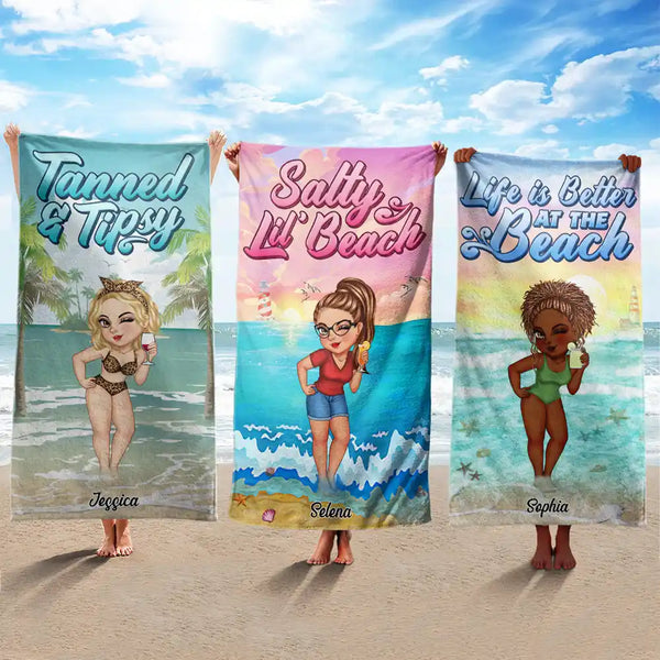 Bronzé et pompette - Cadeau de voyage, de vacances pour femme, amoureux de la plage - Serviette de plage personnalisée