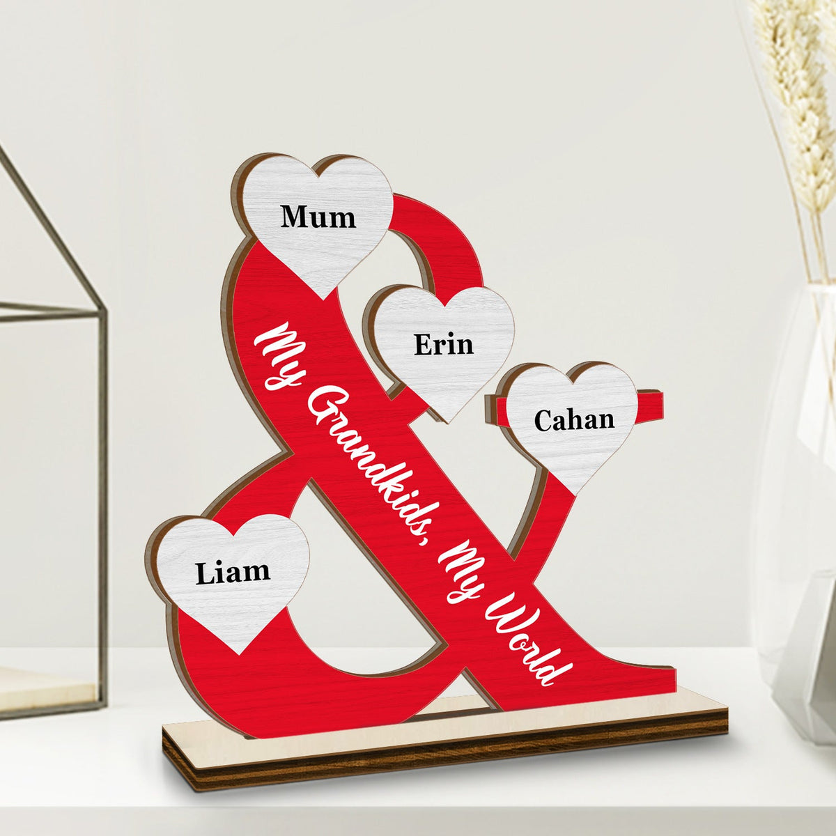 Nos petits-enfants, notre monde - Cadeau d'amour pour parent, grand-parent, grand-mère, papa - Plaque en bois personnalisée à 2 couches 