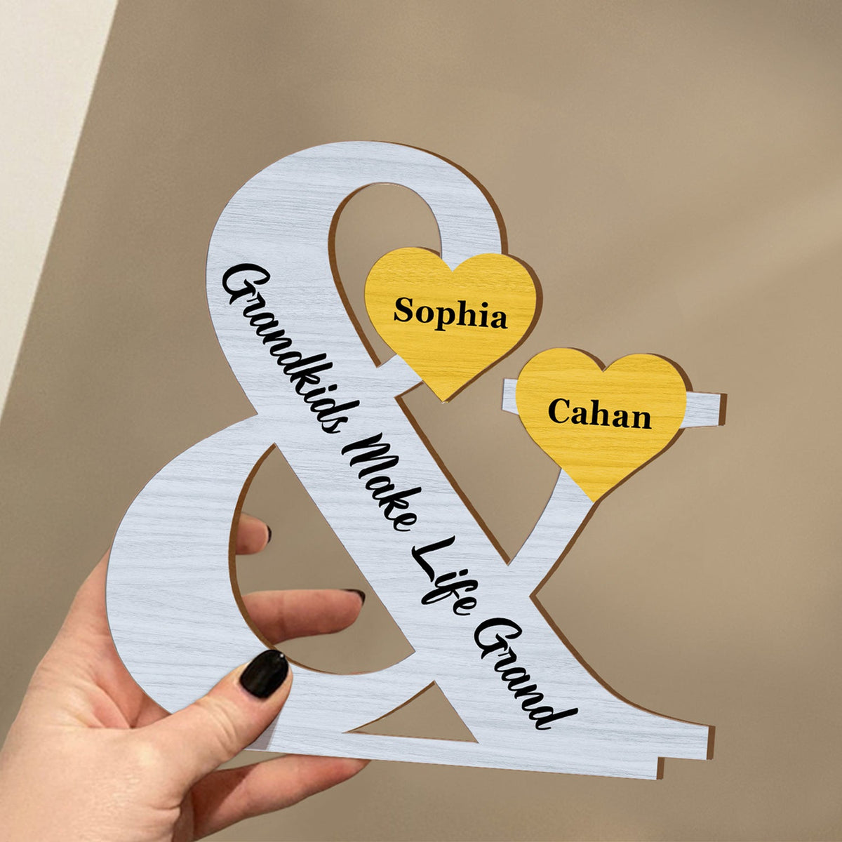 Nos petits-enfants, notre monde - Cadeau d'amour pour parent, grand-parent, grand-mère, papa - Plaque en bois personnalisée à 2 couches 