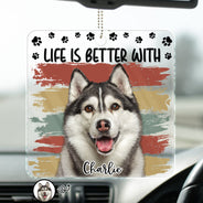 Photo personnalisée : La vie est meilleure avec un chien ou un chat ! Cadeau pour les amoureux des animaux ! Cintre de voiture en acrylique personnalisé
