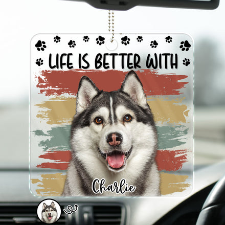 Photo personnalisée : La vie est meilleure avec un chien ou un chat ! Cadeau pour les amoureux des animaux ! Cintre de voiture en acrylique personnalisé