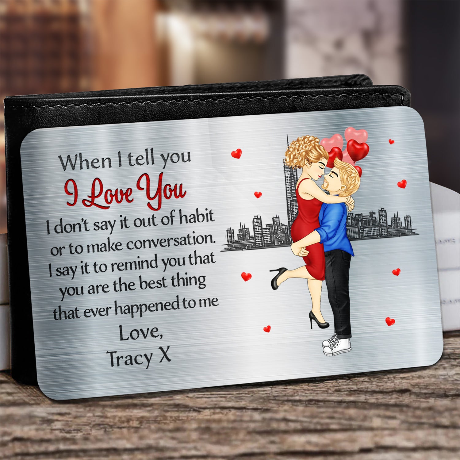 When I Tell You I Love You Cartoon - Gift For Couples, Husband, Wife - Personalized Aluminum Wallet Card