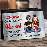 Félicitations pour être devenu mon mari - Cadeau d'anniversaire pour conjoint, amoureux, couple - Carte portefeuille en aluminium personnalisée