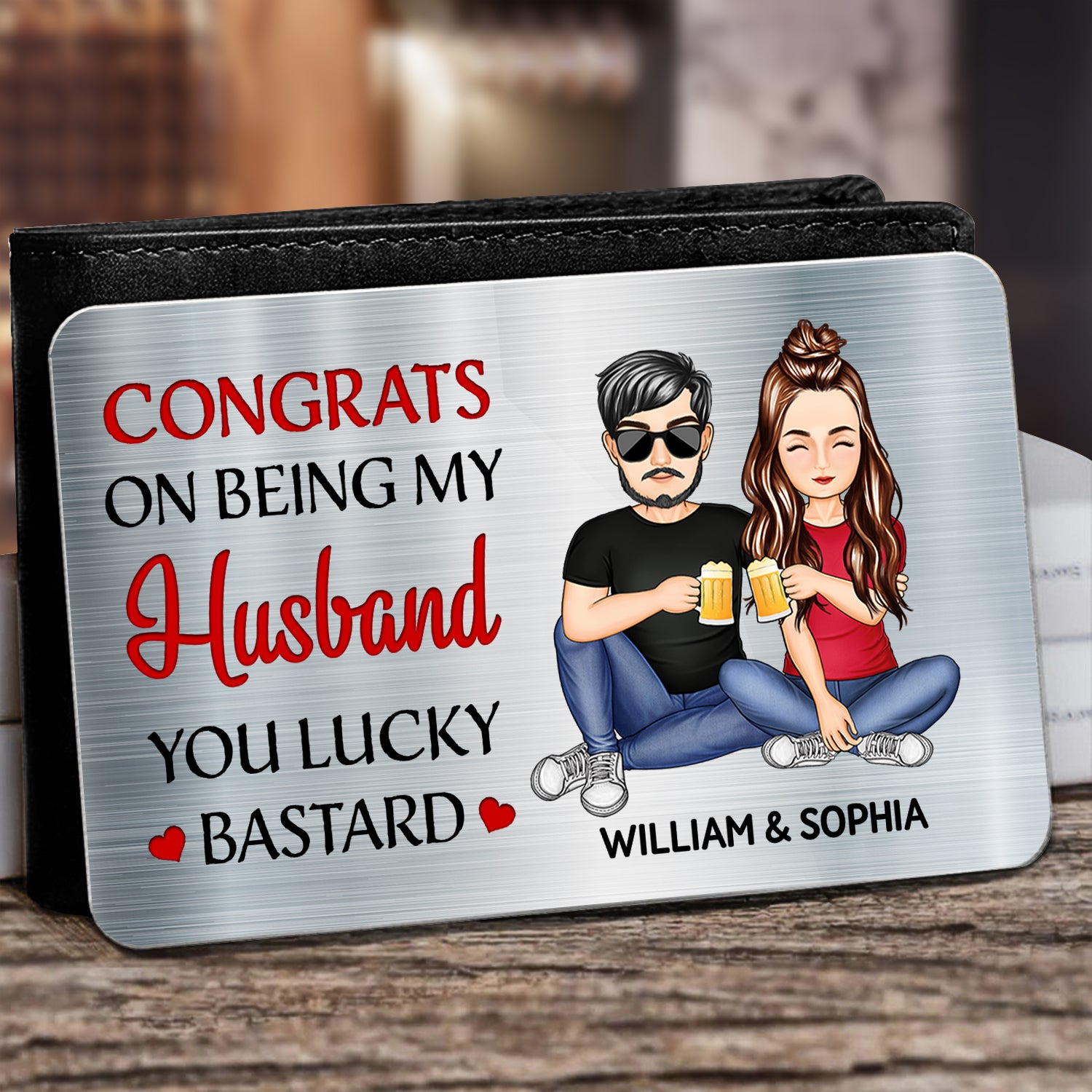 Congrats On Being My Husband - Anniversary Gift For Spouse, Lover, Couple - Personalized Aluminum Wallet Card