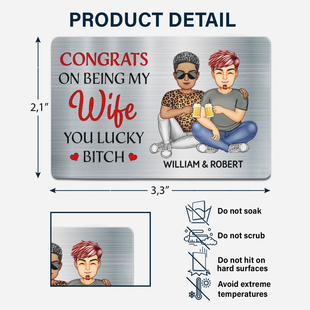 Félicitations pour être devenu mon mari - Cadeau d'anniversaire pour conjoint, amoureux, couple - Carte portefeuille en aluminium personnalisée