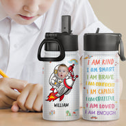 Custom Photo Vehicle I'm Kind Smart Brave Confident - Gift For Kid - Personalized Kids Water Bottle