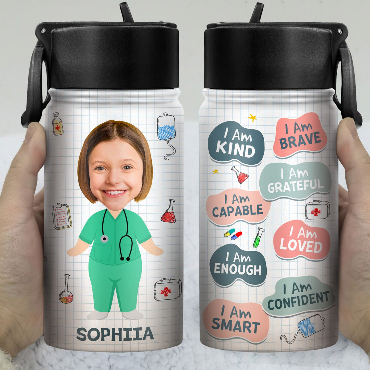 Custom Photo Dream Job I'm Kind Smart Brave Confident - Gift For Kid - Personalized Kids Water Bottle