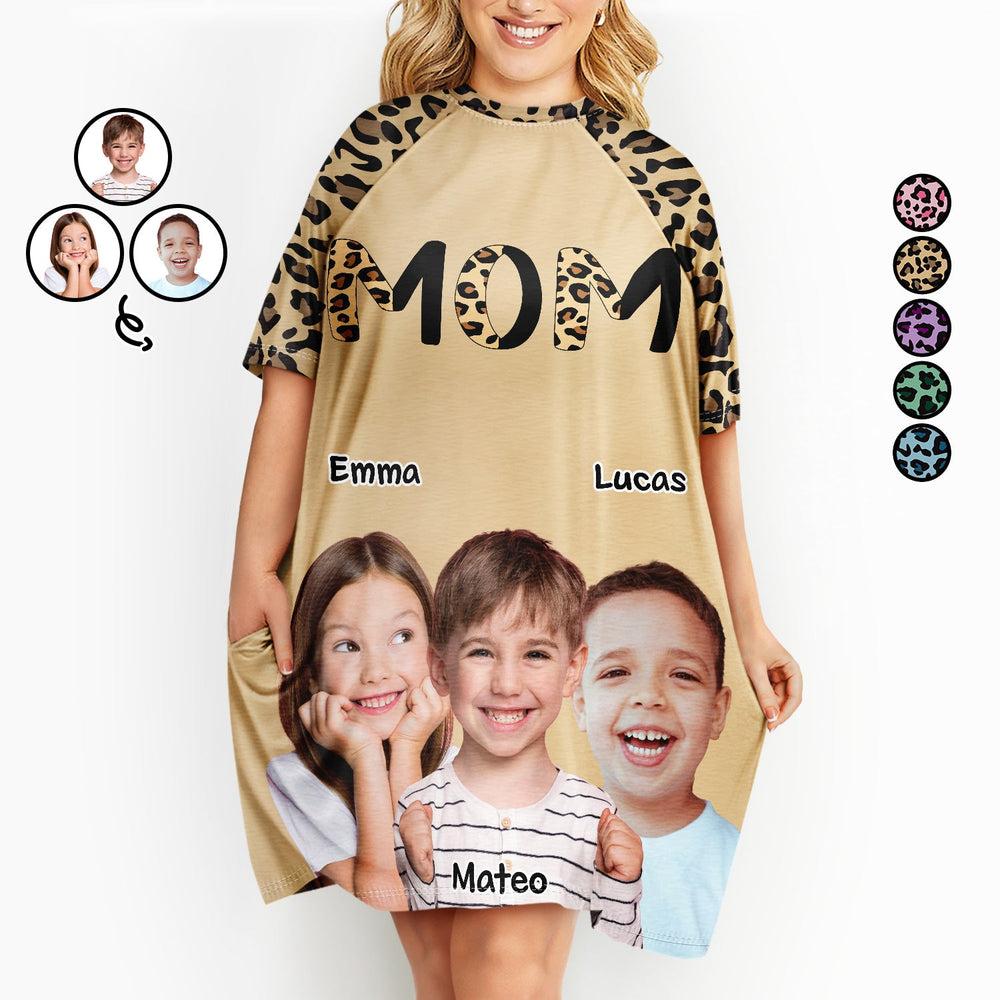 Custom Photo Leopard Nana Mommy - Birthday, Loving Gift For Mom, Mother, Mama, Grandma, Grandmother - Personalized Women's Sleep Tee