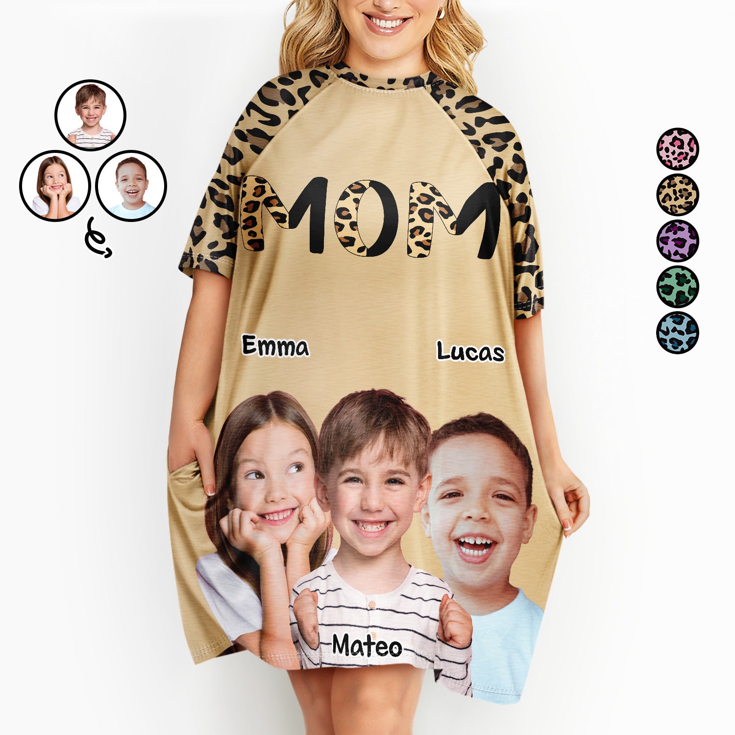 Custom Photo Leopard Nana Mommy - Birthday, Loving Gift For Mom, Mother, Mama, Grandma, Grandmother - Personalized Women's Sleep Tee