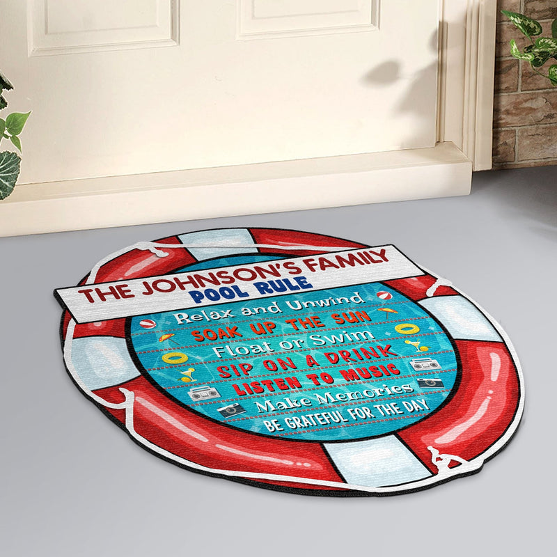 Swimming Pool Rules Relax - Poolside Decor - Personalized Custom Shaped Doormat