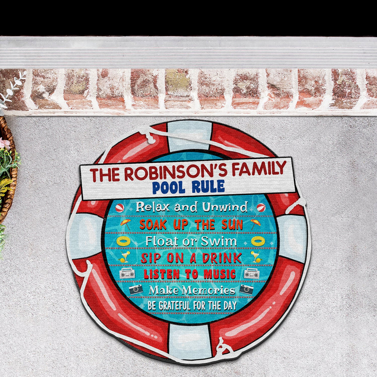 Swimming Pool Rules Relax - Poolside Decor - Personalized Custom Shaped Doormat