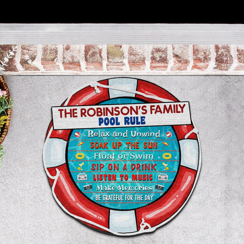 Swimming Pool Rules Relax - Poolside Decor - Personalized Custom Shaped Doormat