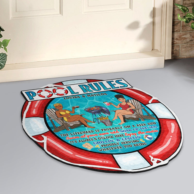 Pool Rules Swim At Your Own Risk - Outdoor Decor For Couples, Swimming Pool - Personalized Custom Shaped Doormat