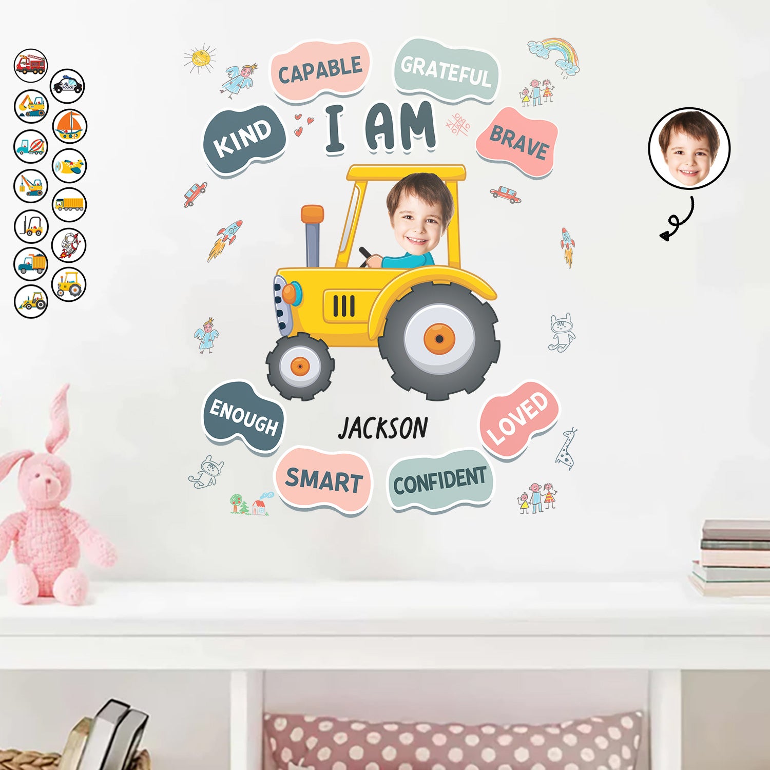 Custom Photo Vehicle I'm Kind Smart Brave Confident - Gift For Kid - Personalized Decor Decal