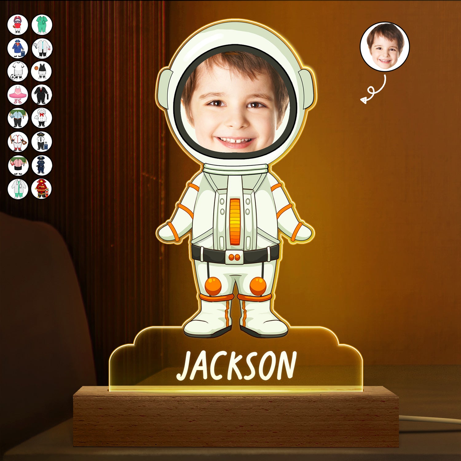 Custom Photo Funny Dream Job - Gift For Kids, Grandkids - Personalized 3D Led Light Wooden Base