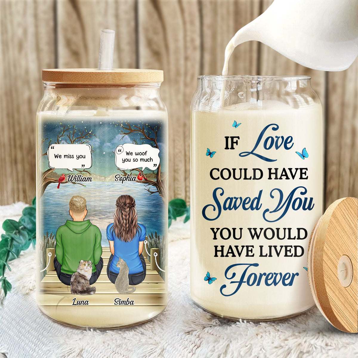 Tu me manques, je sais - Cadeau commémoratif pour les amoureux des animaux, maman chien, papa chien, maman chat, papa chat - Canette en verre transparent personnalisée