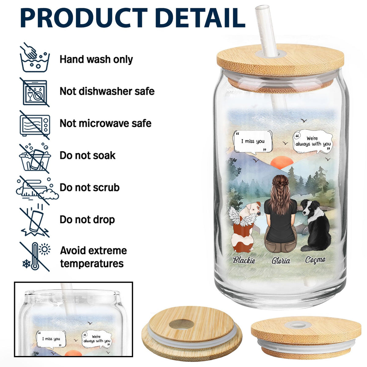Tu me manques, je sais - Cadeau commémoratif pour les amoureux des animaux, maman chien, papa chien, maman chat, papa chat - Canette en verre transparent personnalisée