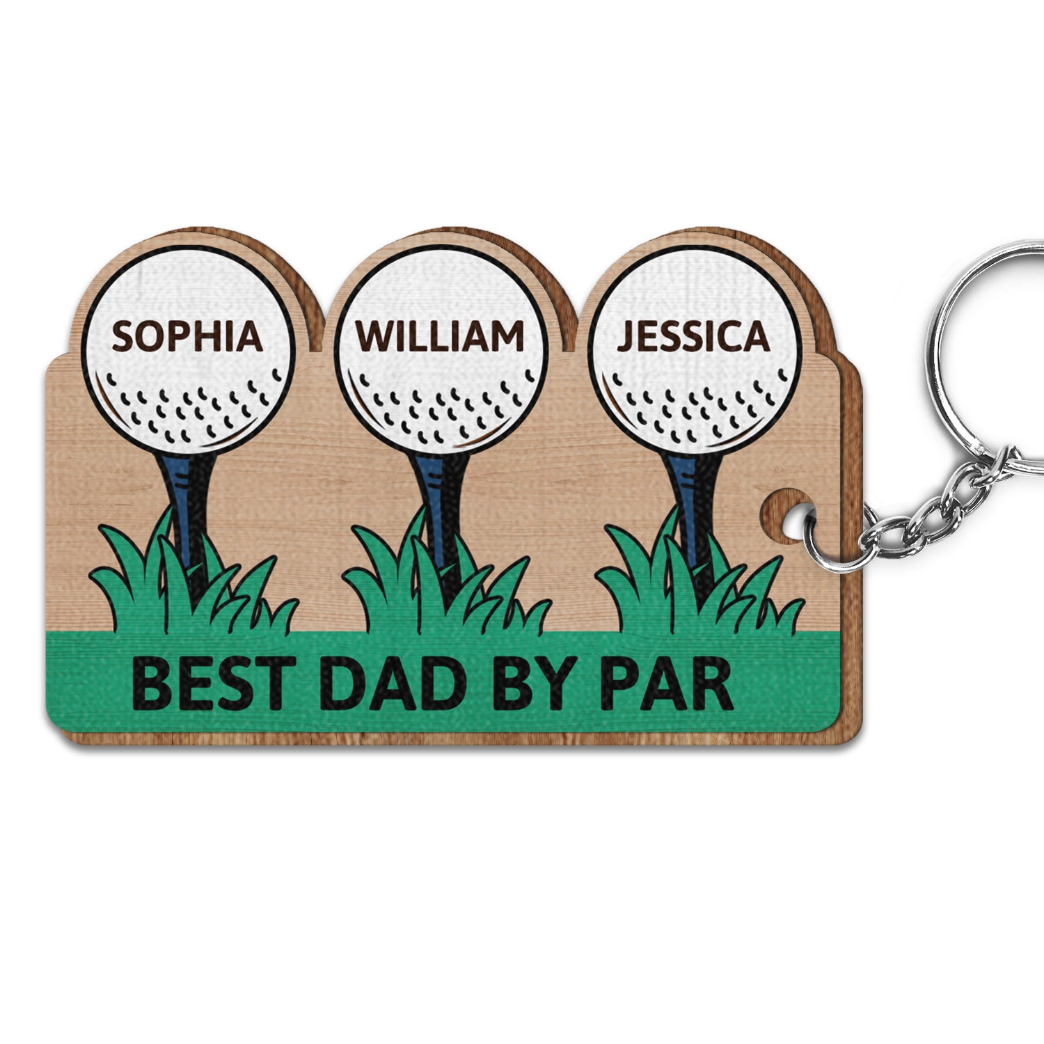 Best Dad By Par - Gift For Father, Golfer - Personalized Wooden Keychain