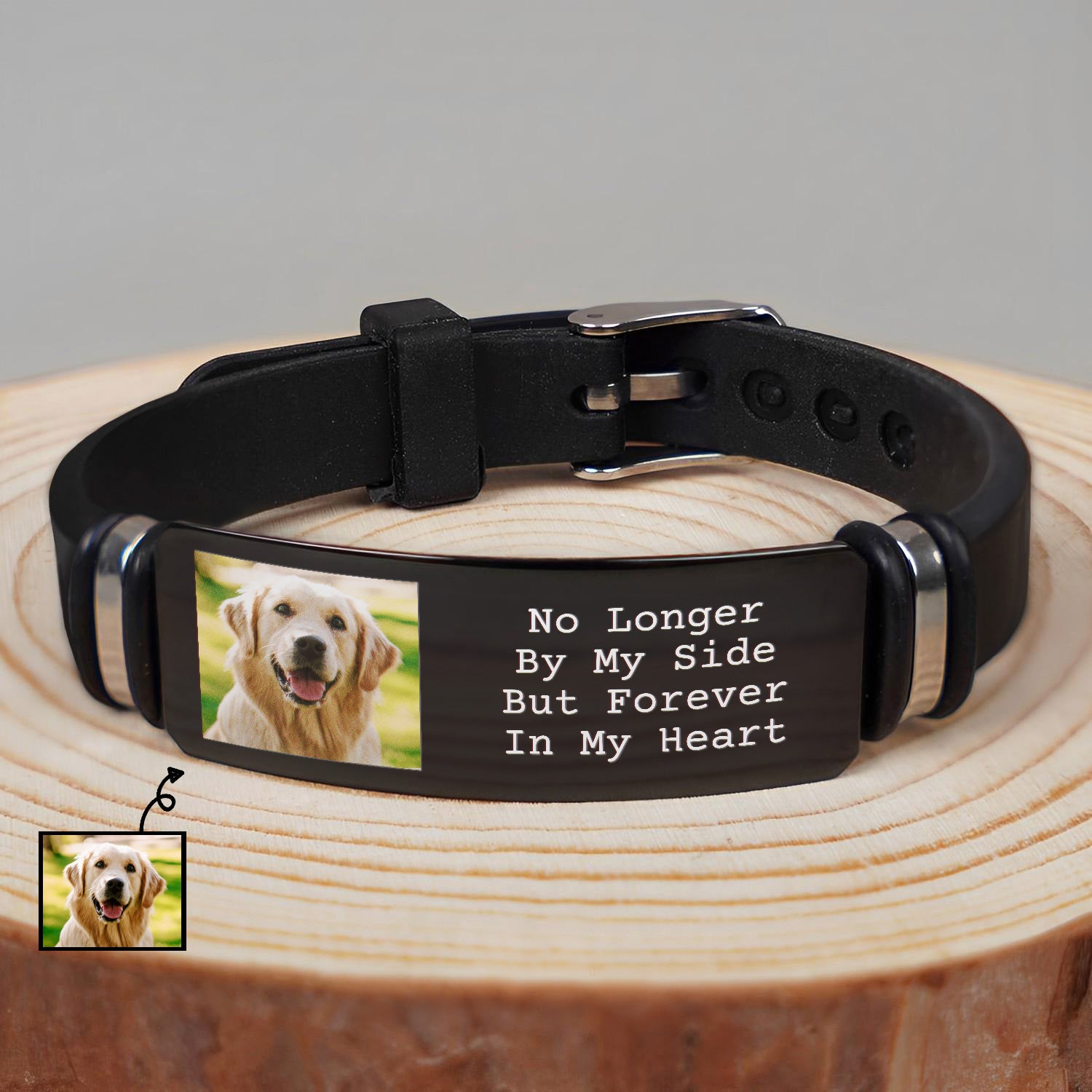 Custom Photo Forever In My Heart - Memorial Gift For Dog Lovers, Cat Lovers, Pet Lovers - Personalized Engraved Bracelet