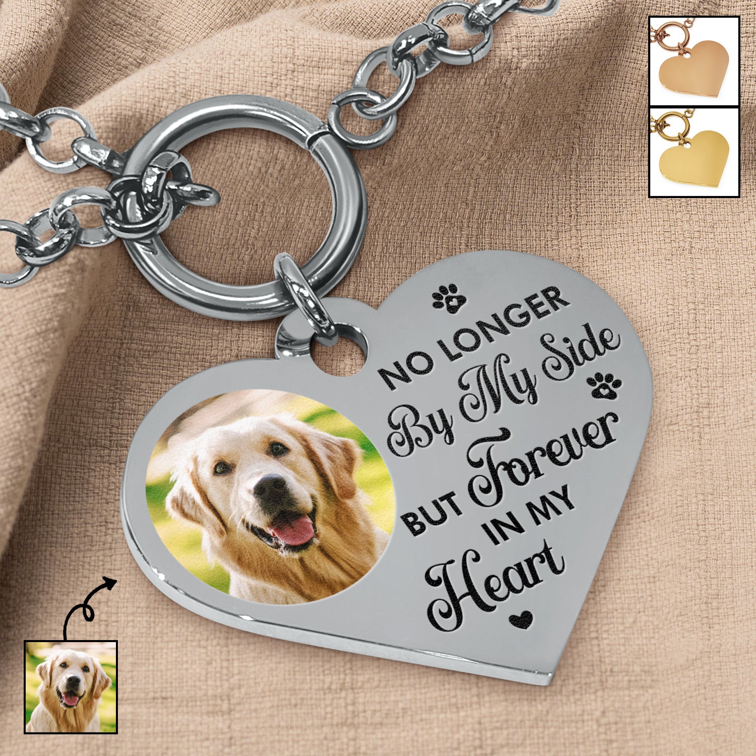 Custom Photo Forever In My Heart - Memorial Gift For Dog Lovers, Cat Lovers - Personalized Heart Bracelet