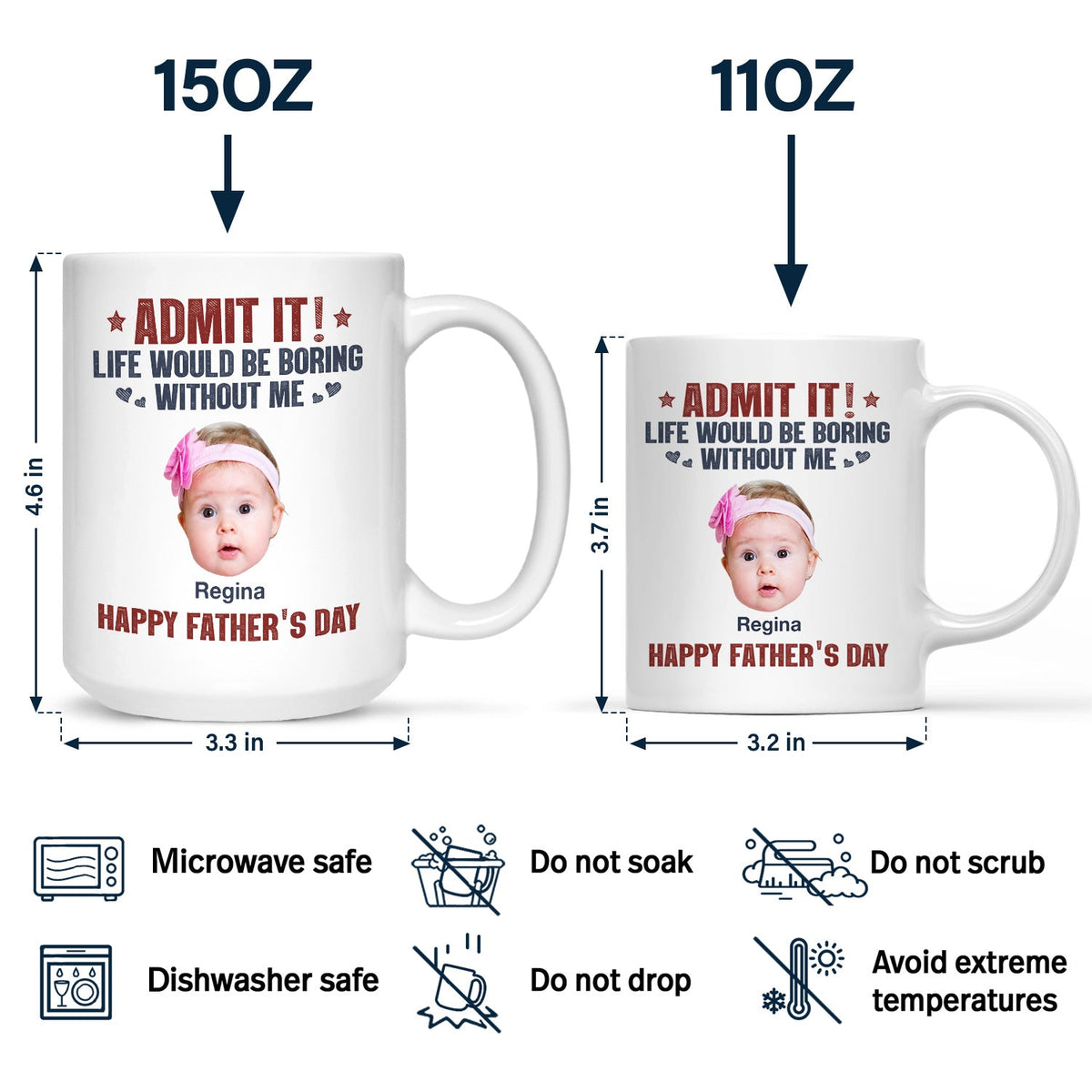 Custom Photo Admit It Life Would Be Boring Without Us - Gift For Dad, Father, Dog Lover, Cat Lover - Personalized Mug