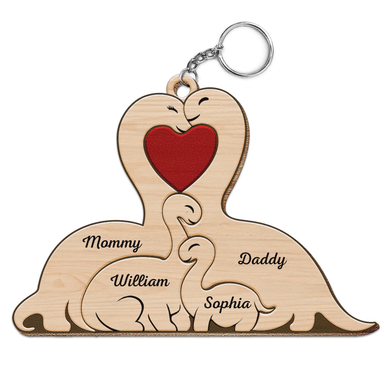 Family Dinosaurs - Gift For Parents, Father, Mother - Personalized Wooden Keychain