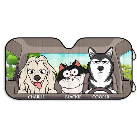 Chiens et chats amusants - Cadeau pour les amoureux des animaux - Pare-soleil de voiture personnalisé