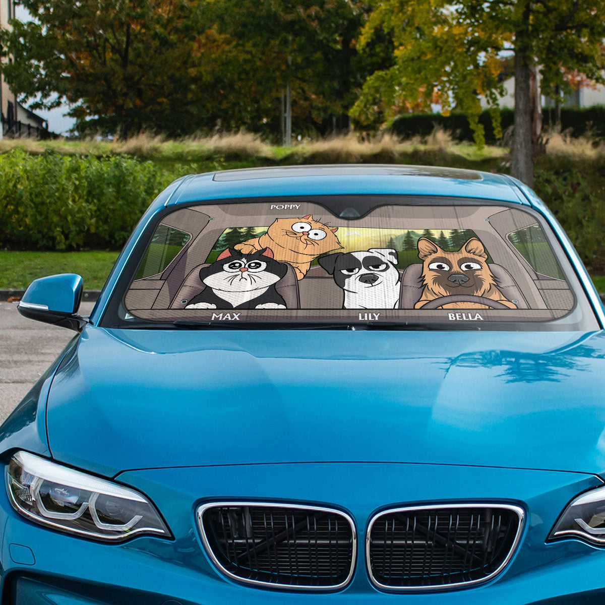 Chiens et chats amusants - Cadeau pour les amoureux des animaux - Pare-soleil de voiture personnalisé