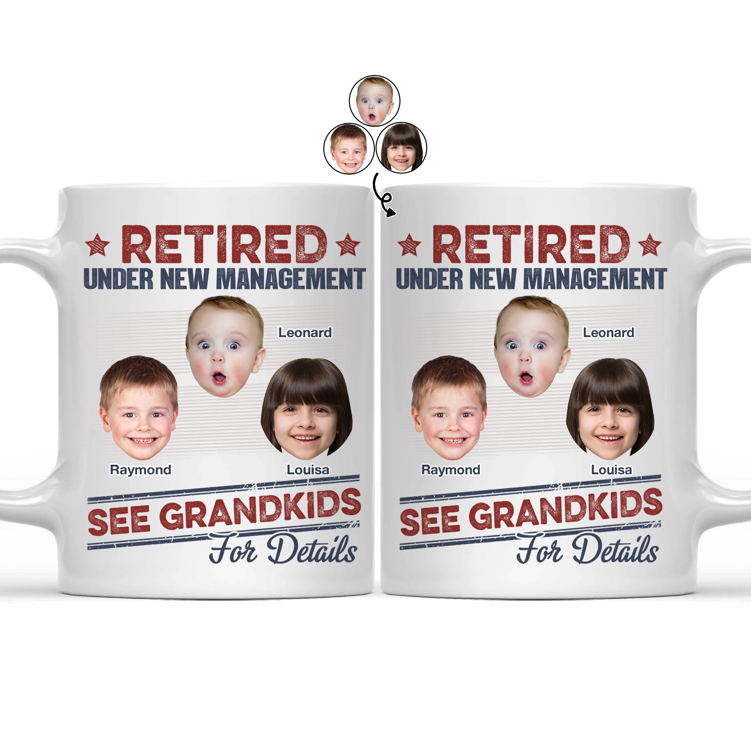 Custom Photo Retired Under New Management - Gift For Gift For Grandparents, Grandma, Grandpa - Personalized Mug
