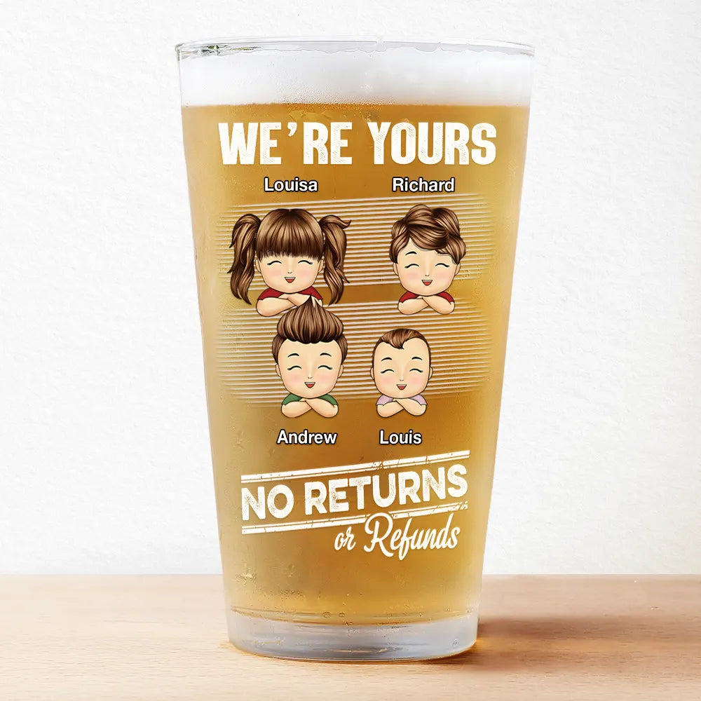 No Returns Or Refunds Chibi Grandkids - Personalized Beer Glass