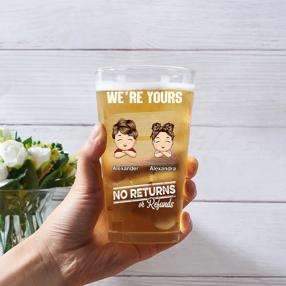 No Returns Or Refunds Chibi Grandkids - Personalized Beer Glass