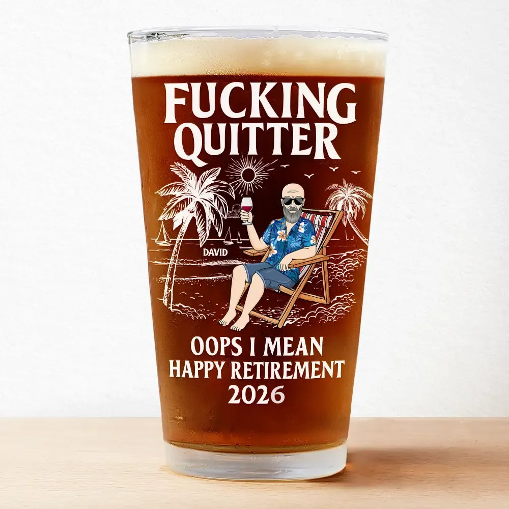 Retirement, Beach, Summer, Gift For Yourself, Funny - Oops I Mean Happy Retirement - Personalised Beer Glass