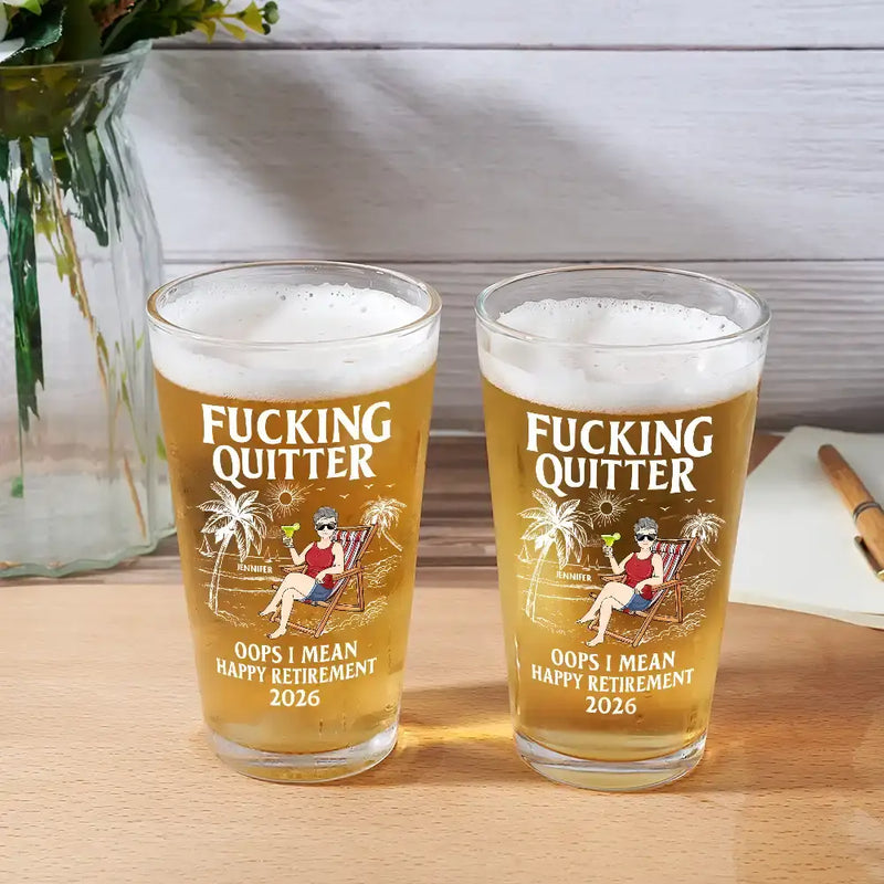 Retirement, Beach, Summer, Gift For Yourself, Funny - Oops I Mean Happy Retirement - Personalised Beer Glass