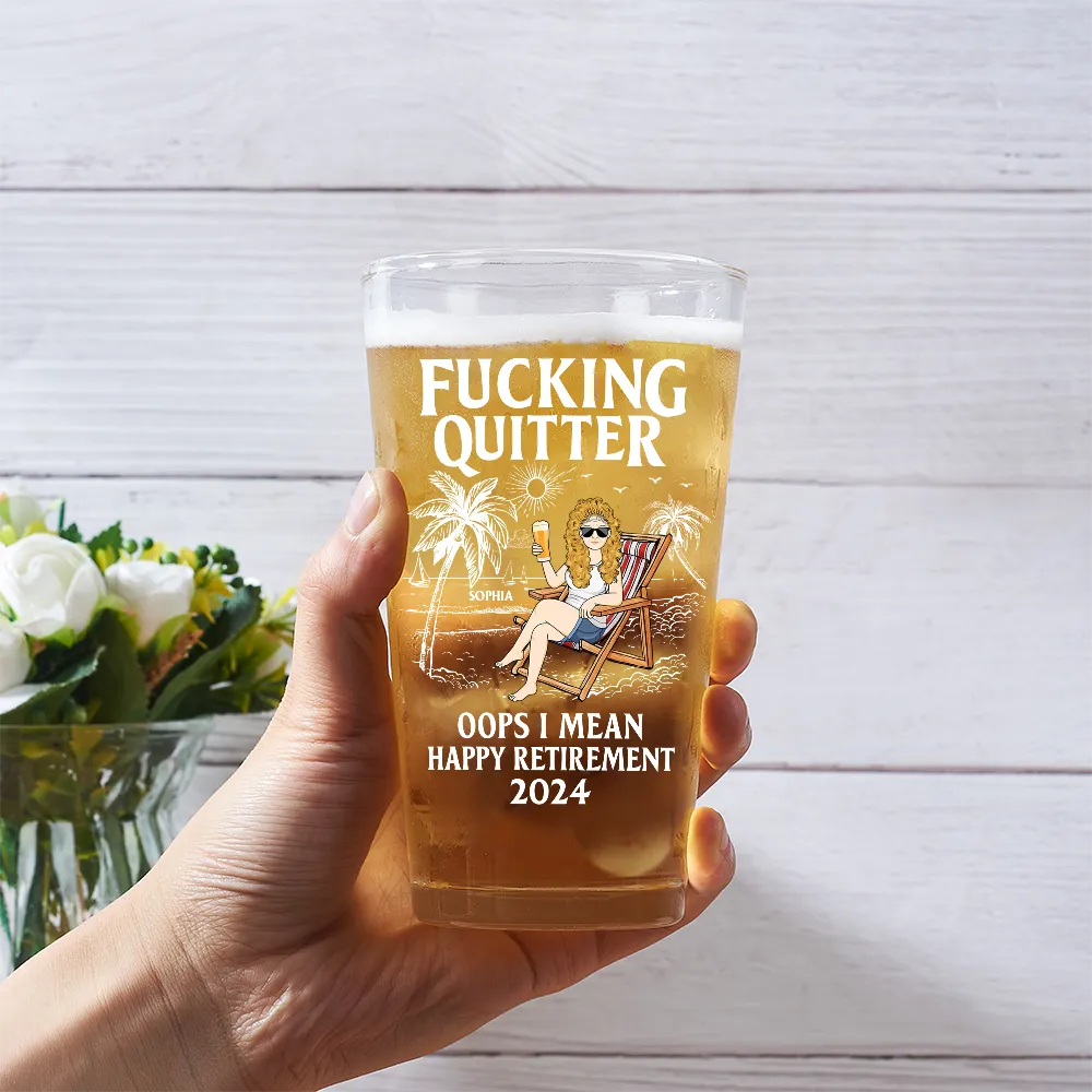 Retirement, Beach, Summer, Gift For Yourself, Funny - Oops I Mean Happy Retirement - Personalised Beer Glass