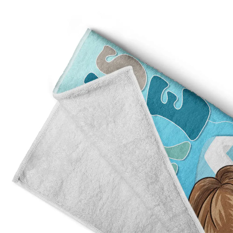 Retro Cousin Crew Chibi Sister Brother - Personalized Beach Towel